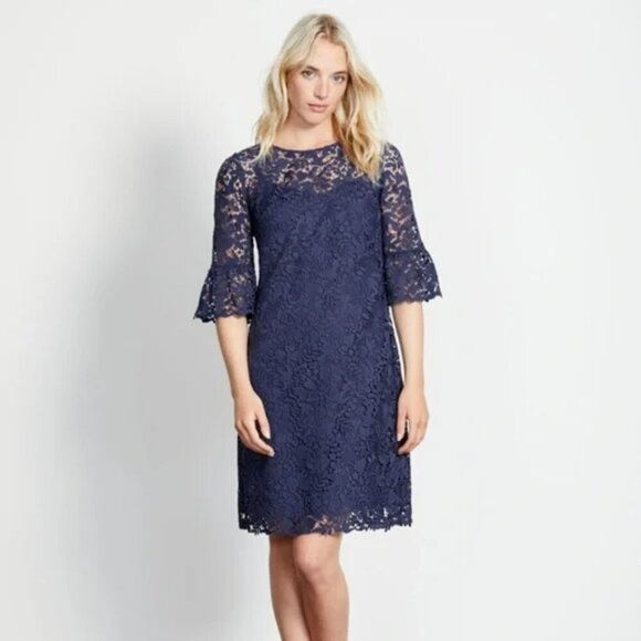 Boden Dresses & Skirts - Boden Brittany Lace Shift Dress Size 10 Blue Bell Sleeves Event Wedding Guest